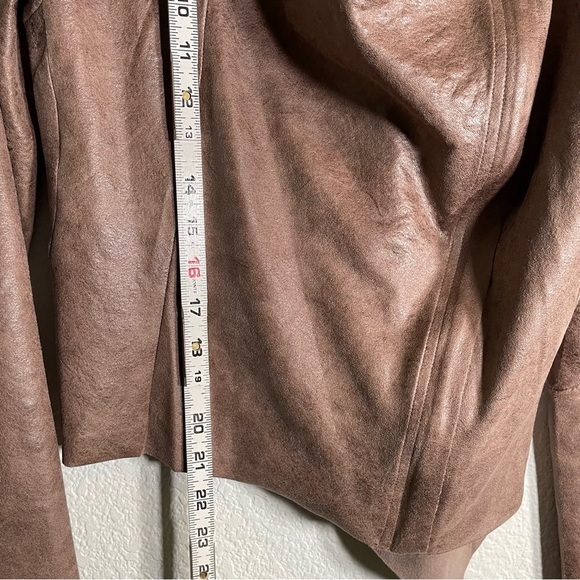 Flawless Women’s Long Sleeve Waterfall Zip Up Moto Jacket Tan Vegan Suede Small - Picture 9 of 10